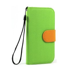 Samsung Galaxy S4 Anti-Slip Flip Leather Wallet Case with Stand (Green-Orange)